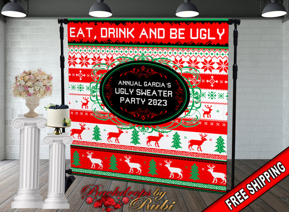 Ugly Sweater Holiday Party Photo Booth Backdrop, Ugly Sweater Party Backdrop, Festive backdrop, Ugly Sweater Banner, Ugly Sweater Sign