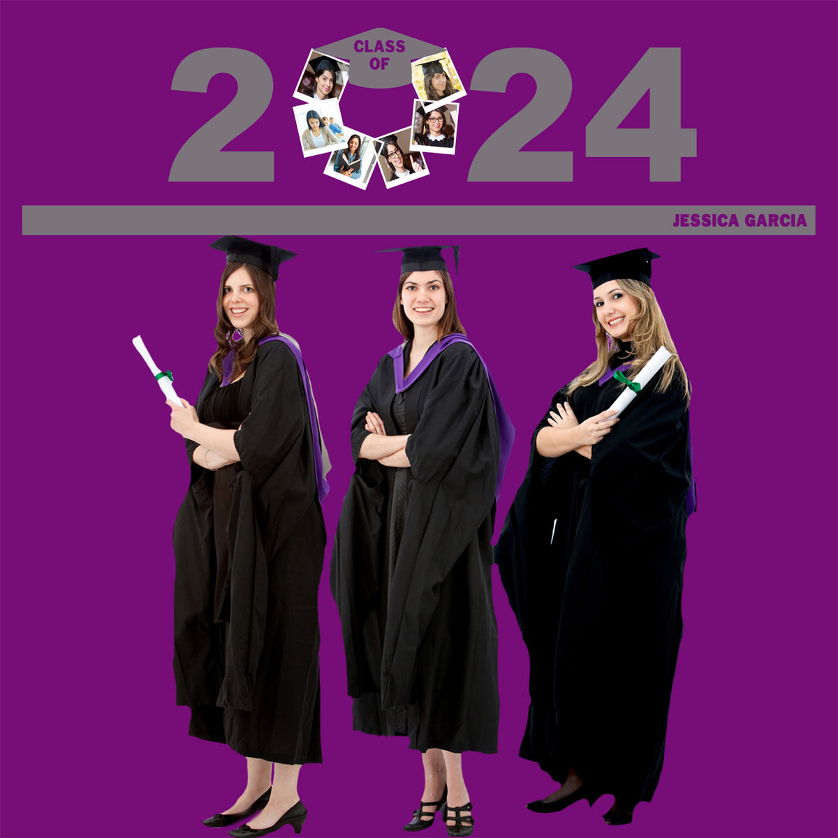 Graduation Cap and Gown Purple Class of 2024 Graduation Stole