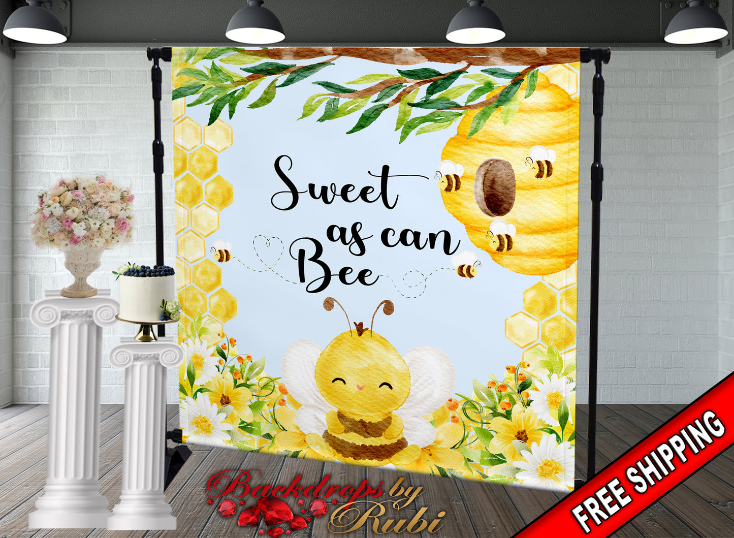 Sweet as can Bee Backdrop, Bee Birthday Backdrop, Honeybee Baby Shower, Bee Birthday Backdrop, Bee Baby Shower, What Will it Bee backdrop