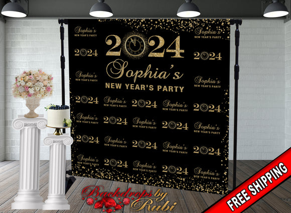 New Year's Step and Repeat Backdrop, New Year's Backdrop, New Year's Banner, 2024 Backdrop, 2024 Banner, New Years, Holiday Backdrops, 2024