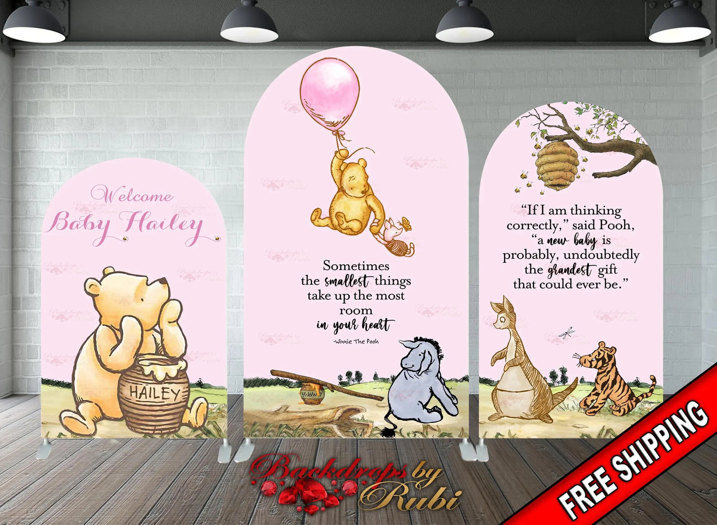 Arched Winnie the Pooh Banner, Arched Chiara Winnie the Pooh Banner, Winnie the Pooh Baby Shower Backdrop, Chiara Winnie the Pooh Backdro
