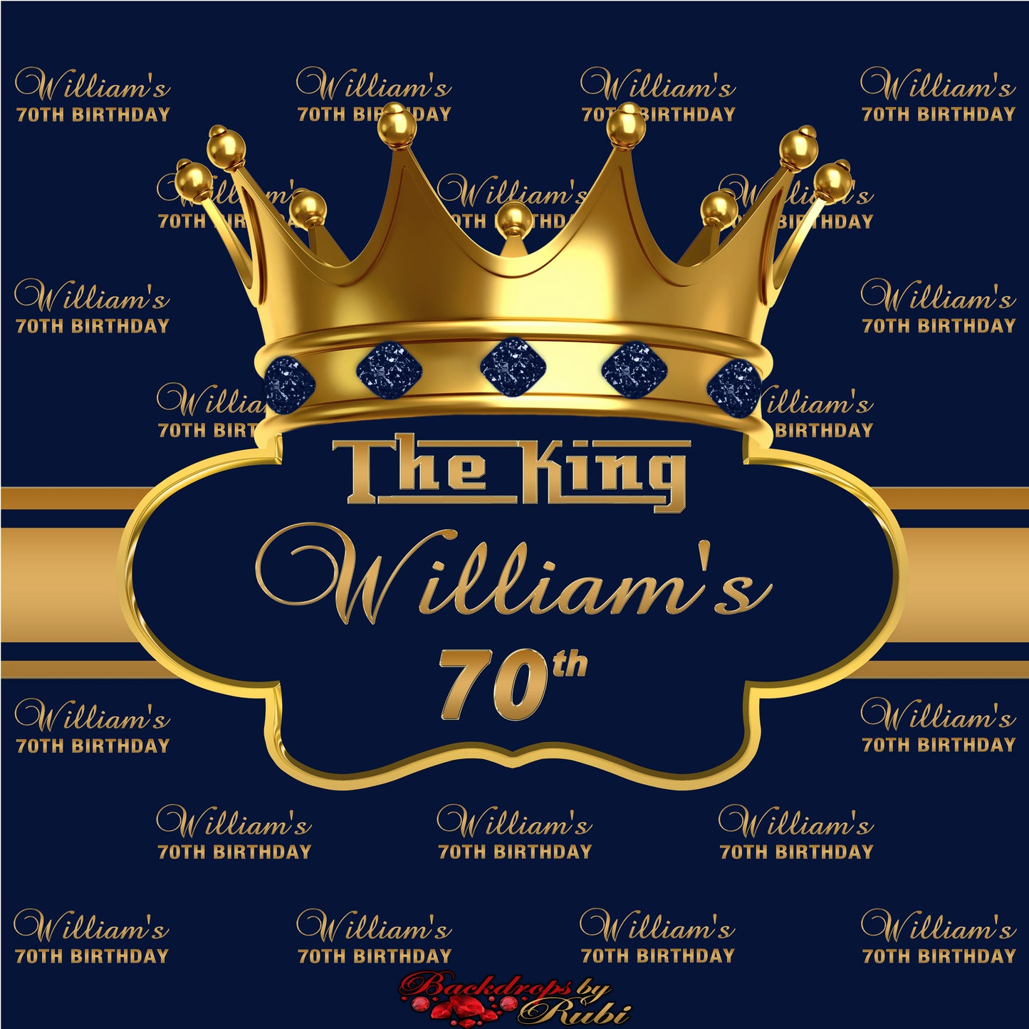 The King Men's Birthday Backdrop, The King Men's Backdrop, 60th, Men's Crown Backdrop, Men's Birthday Banner, The King Navy Blue Backdrop