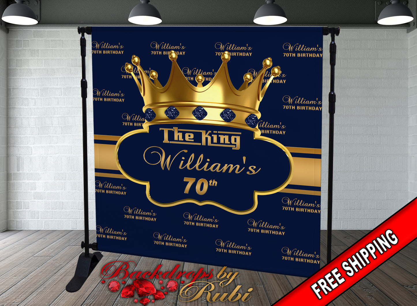 The King Men's Birthday Backdrop, The King Men's Backdrop, 60th, Men's Crown Backdrop, Men's Birthday Banner, The King Navy Blue Backdrop