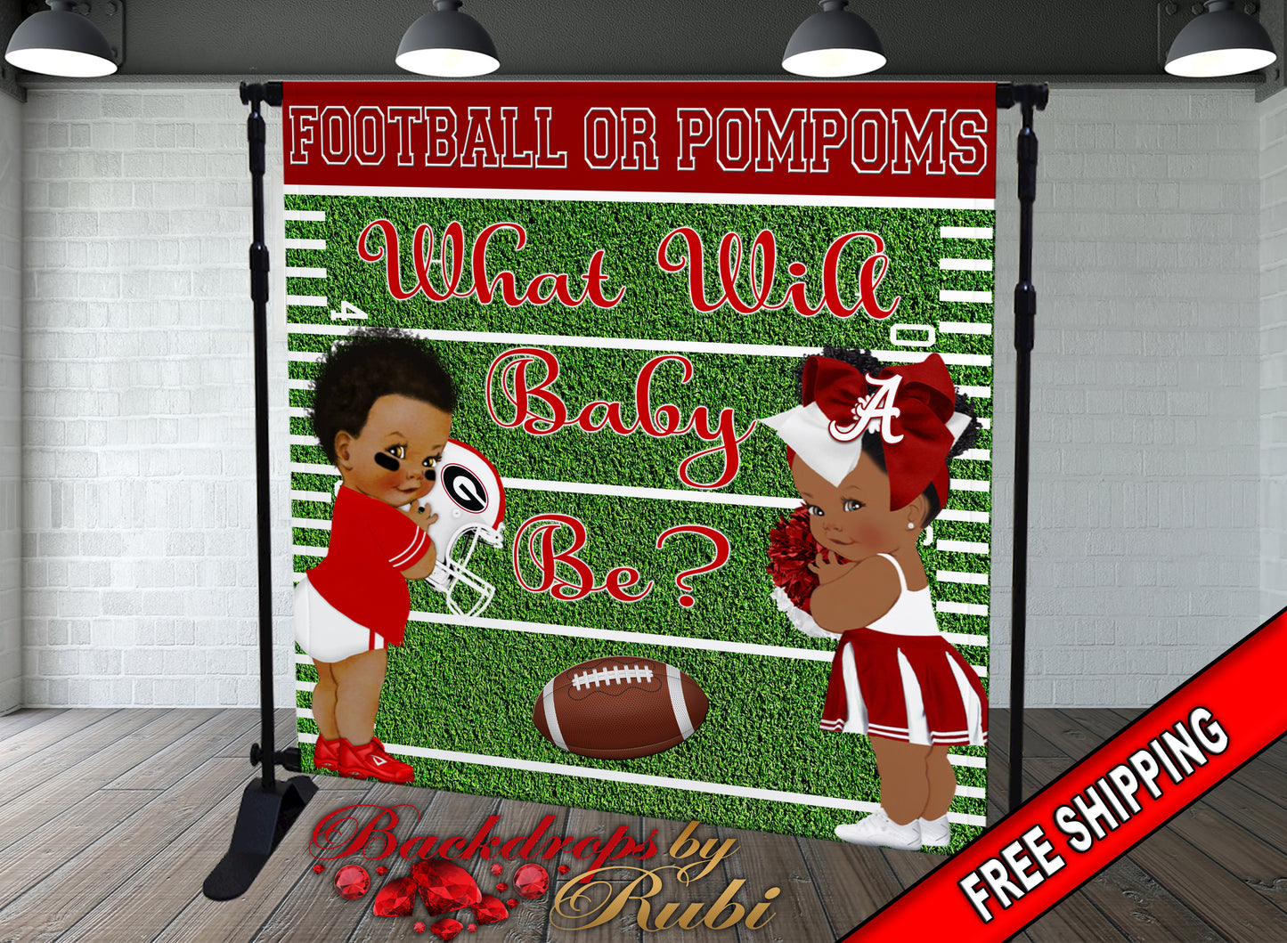 Baby Football Backdrop, Football Backdrop, Baby Shower Football Backdrop, Touchdown Football backdrop, Football or PomPoms Backdrop
