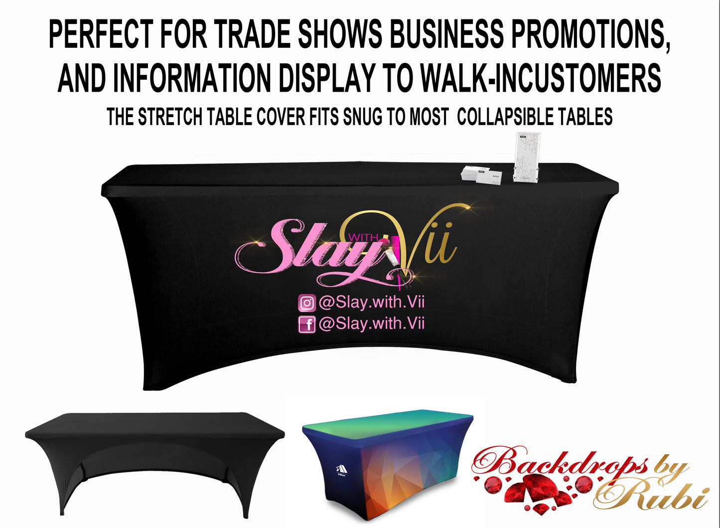 Stretch Table Cloth, Stretch Table Cover, Full Color Trade Show Table Throw, Personalized Tablecloth , Logo Table Throw, Logo Table Cover