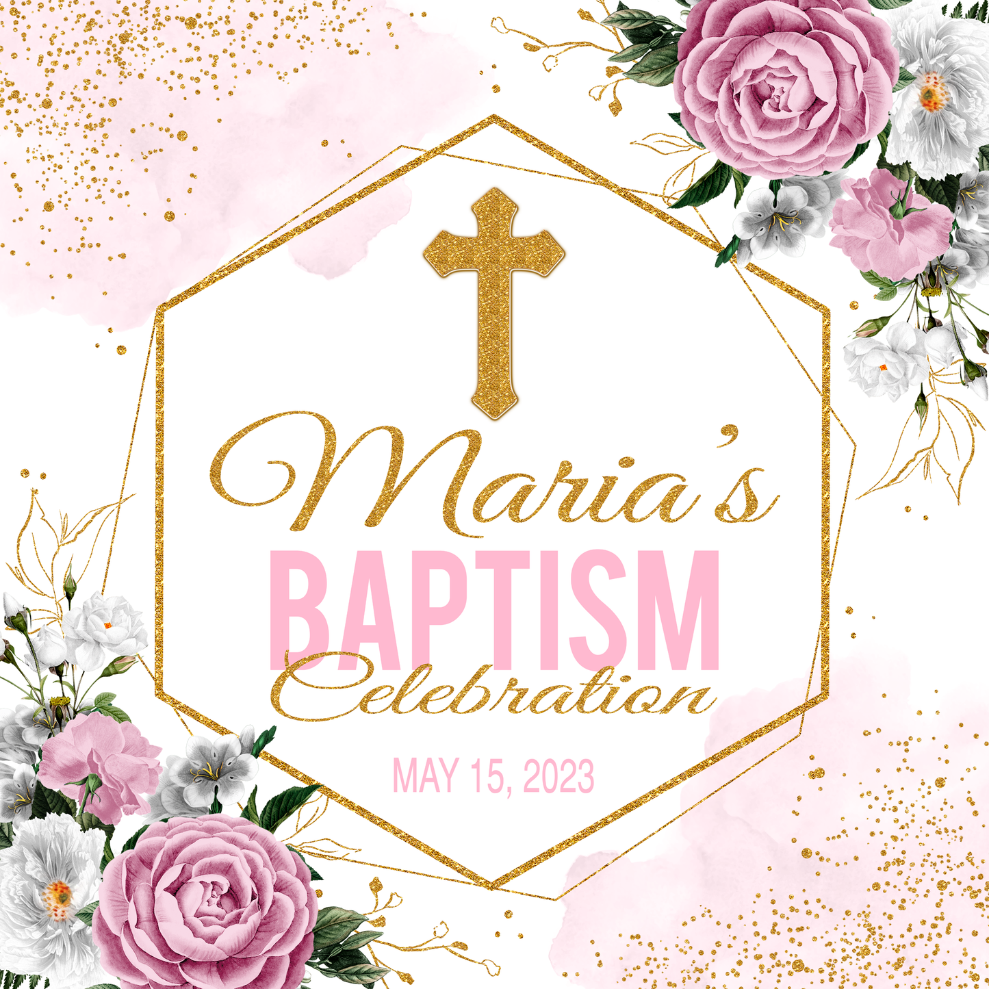 Baptism Backdrop, Baptism Banner, Communion Backdrop, Communion Banner, First Communion Backdrop, Floral Baptism, Christening Backdrop