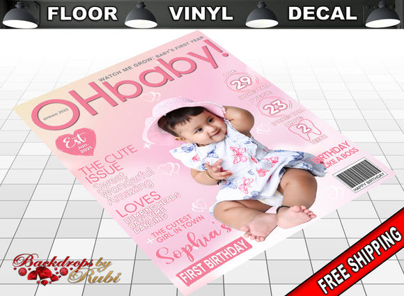 Magazine Baby Cover Floor Decal, Magazine Cover Floor Sticker, Magazine Cover Decal, Photo Birthday Decal, Baby Birthday Floor Decal