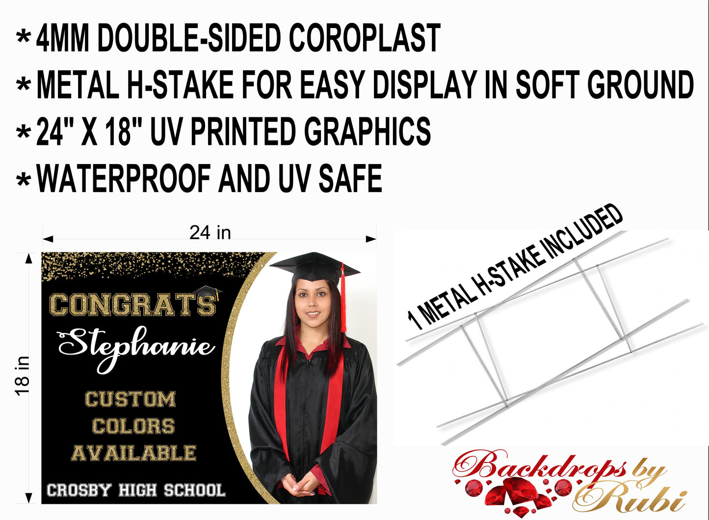 Graduation Yard Sign, Graduation Yard Sign with H-Stake, Graduation Sign, Class of 2025 Yard Sign, Senior Yard Sign, High School Yard Sign