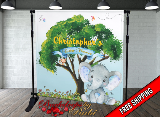 Elephant Backdrop, Elephant banner, Elephant Safari Baby Shower Backdrop, It's a Boy Elephant, Safari Backdrop Baby shower