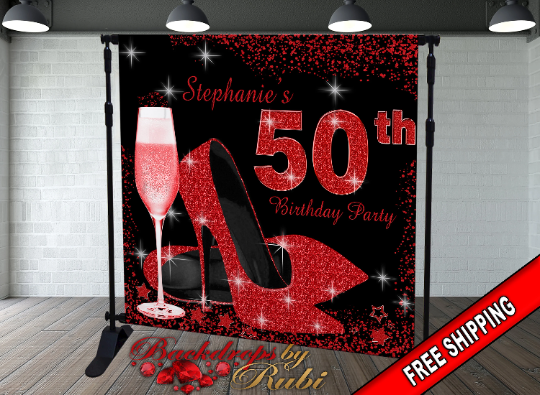 High Heels Backdrop, High Heels Birthday Backdrop, High Heel Shoe Stiletto Backdrop, Fabulous Birthday Backdrop, High Heels Glitter Red
