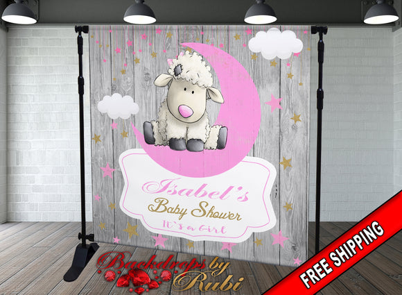 Sheep Backdrop, Sheep banner, Sheep Baby Shower Backdrop, It's a Girl Sheep, Sheep Backdrop Baby shower, Sheep Pink Backdrop