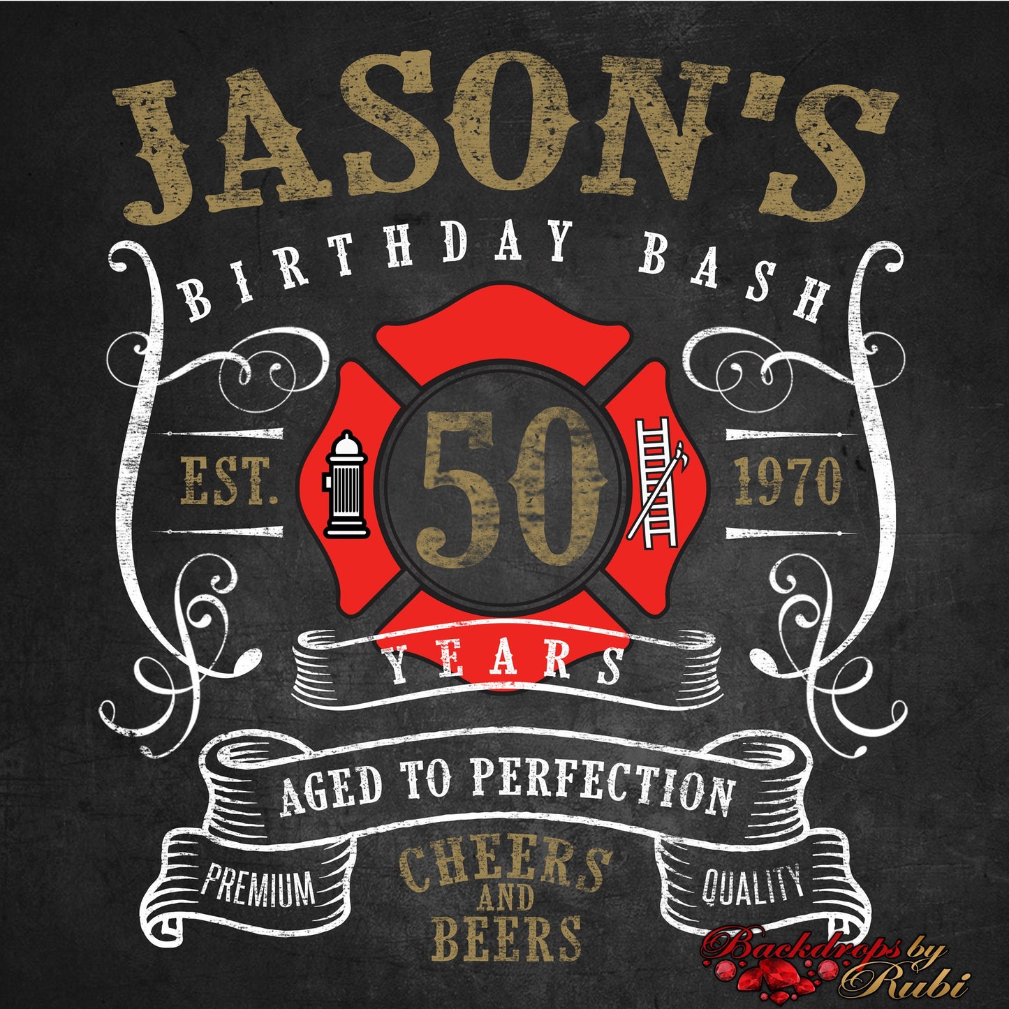 50th Birthday Firemen Backdrop, Police Backdrop, Cheers and Beers Backdrop , Vintage 50th Birthday, 50th birthday Backdrop, Army Backdrop