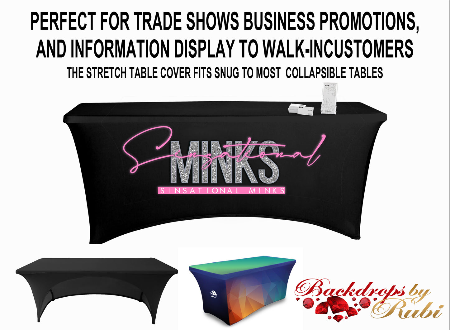 Stretch Table Cloth, Stretch Table Cover, Full Color Trade Show Table Throw, Personalized Tablecloth , Logo Table Throw, Logo Table Cover