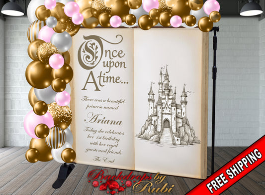 Once Upon A Time backdrop, Once Upon A Time banner, Princess Castle Backdrop, Once Upon a Time Baby shower, Fairy tale Storybook Backdrop