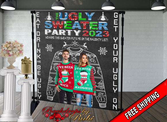 Ugly Sweater Holiday Party Photo Booth Backdrop, Ugly Sweater Party Backdrop, Festive backdrop, Ugly Sweater Banner
