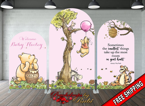 Arched Winnie the Pooh Banner, Arched Chiara Winnie the Pooh Banner, Winnie the Pooh Baby Shower Backdrop, Chiara Winnie the Pooh Backdro