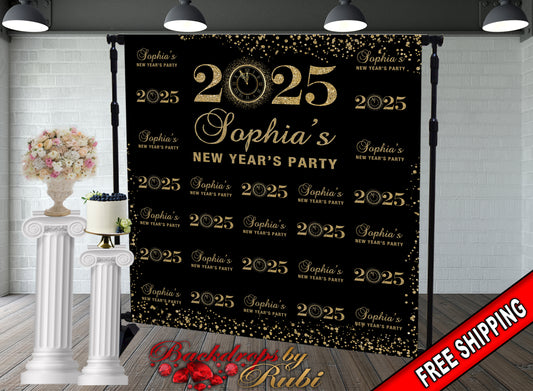 New Year's Step and Repeat Backdrop, New Year's Backdrop, New Year's Banner, 2025 Backdrop, 2025 Banner, New Years, Holiday Backdrops, 2025