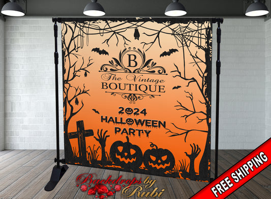 Halloween Business  Backdrop, Halloween Logo  Backdrop, Halloween Banner, Halloween  Custom Logo Backdrop, Halloween Party Backdrop