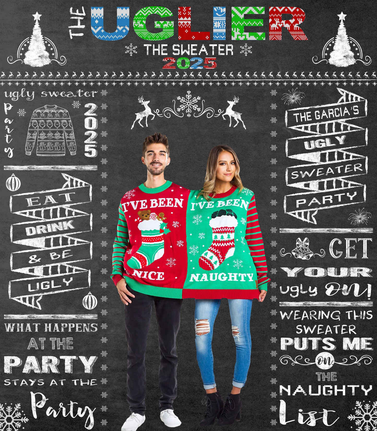 Ugly Sweater Holiday Party Photo Booth Backdrop, Ugly Sweater Party Backdrop, Festive backdrop, Ugly Sweater Banner