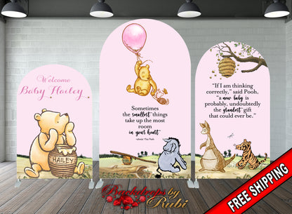 Arched Winnie the Pooh Banner, Arched Chiara Winnie the Pooh Banner, Winnie the Pooh Baby Shower Backdrop, Chiara Winnie the Pooh Backdro