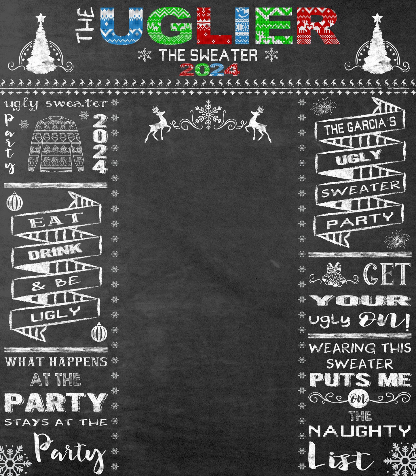 Ugly Sweater Holiday Party Photo Booth Backdrop, Ugly Sweater Party Backdrop, Festive backdrop, Ugly Sweater Banner