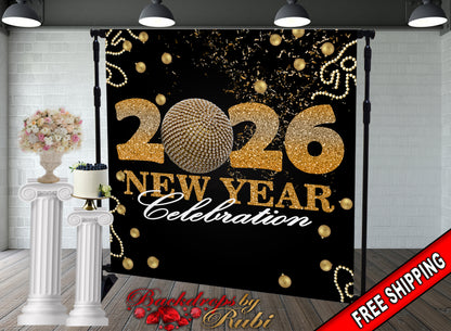 New Year's Eve Party Photo Booth, New Year's Backdrop, New Year's Banner, 2026 Backdrop, 2026 Banner, New Years, Holiday Backdrops, 2026