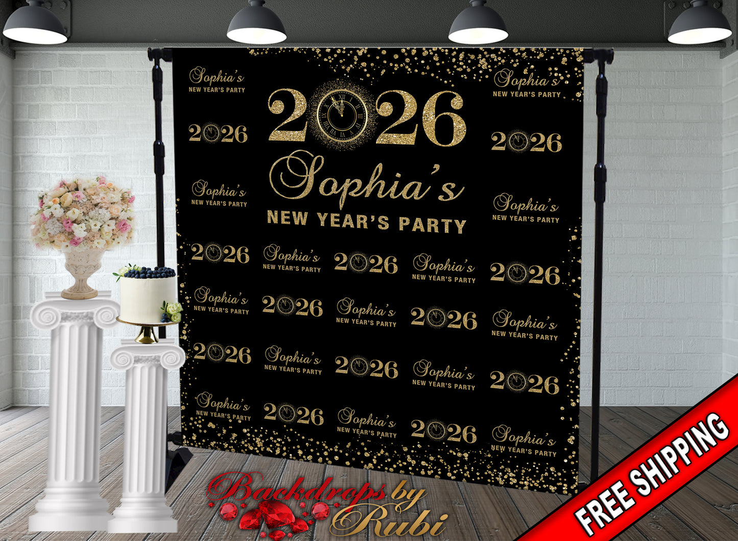 New Year's Step and Repeat Backdrop, New Year's Backdrop, New Year's Banner, 2026 Backdrop, 2026 Banner, New Years, Holiday Backdrops, 2026