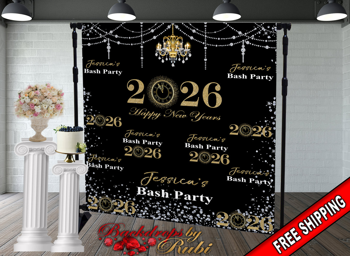 New Year's Step and Repeat Backdrop, New Year's Backdrop, New Year's Banner, 2026 Backdrop, 2026 Banner, New Years, Holiday Backdrops, 2026