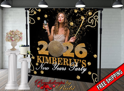 New Year's Eve Party Photo Booth, New Year's Backdrop, New Year's Banner, 2026 Backdrop, 2026 Banner, New Years, Holiday Backdrops, 2026