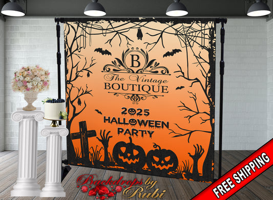 Halloween Business  Backdrop, Halloween Logo  Backdrop, Halloween Banner, Halloween  Custom Logo Backdrop, Halloween Party Backdrop