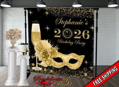 New year's Masquerade Backdrop, New year's Backdrop, New year's Banner, 2026 Backdrop, 2026 Banner, New years, Masquerade Backdrops