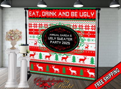 Ugly Sweater Holiday Party Photo Booth Backdrop, Ugly Sweater Party Backdrop, Festive backdrop, Ugly Sweater Banner, Ugly Sweater Sign