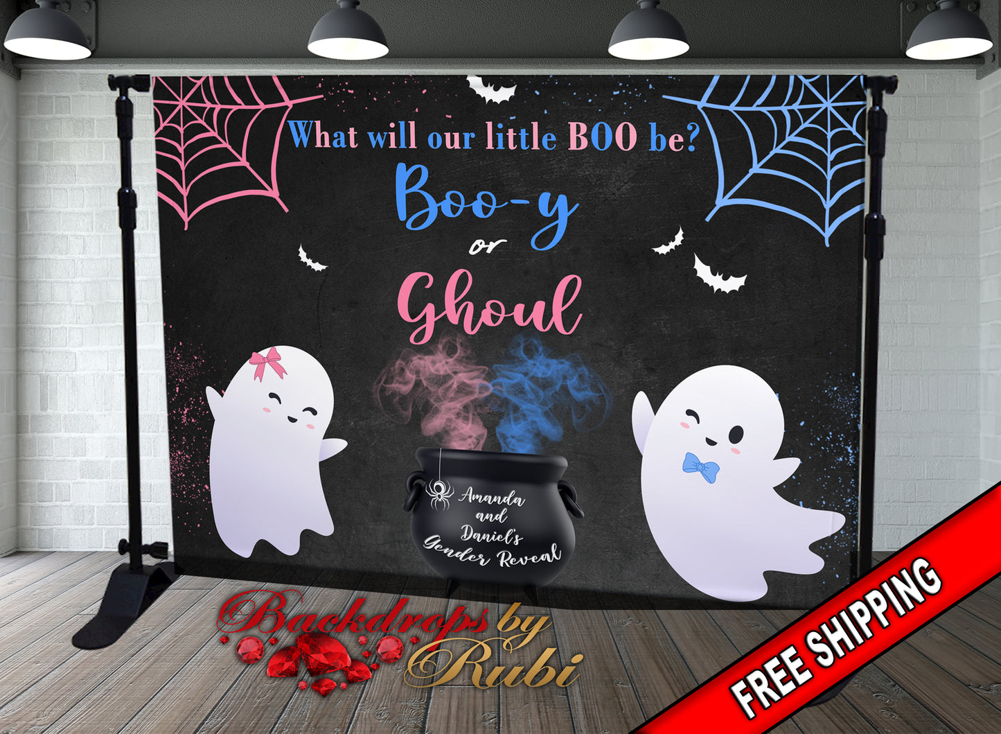 Halloween Gender Reveal Backdrop, Halloween Baby Shower, Boo-y or Ghoul Backdrop, Pink vs Blue Backdrop, Halloween Gender Reveal Banner,