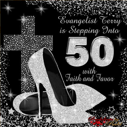 High Heels Cross, Birthday Backdrop, High Heels Silver Backdrop, Birthday Party Background, 50th Birthday Step and Repeat, High Heels Glitter