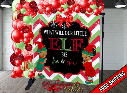 Gender reveal, one derland, Christmas Backdrop, gender reveal backdrop, winter one derland, What will our little elf be, he or she, baby elf