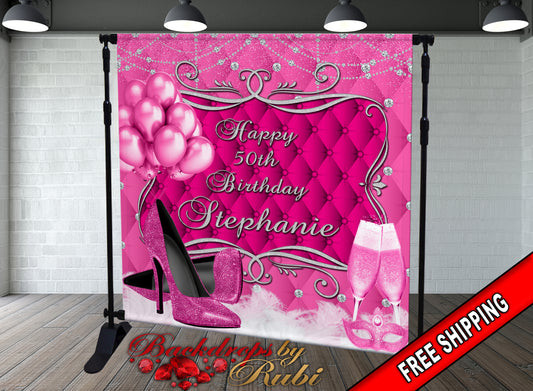 High Heels Backdrop, High Heels Birthday Backdrop, High Heel Shoe Stiletto Backdrop, Fabulous Birthday Backdrop, High Heels Glitter Hot Pink