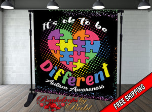 Autism Awareness Backdrop,Autism Awareness Banner, Its Ok To Be Different Backdrop, Puzzle Piece Autism Backdrop, Autism Awareness Sign