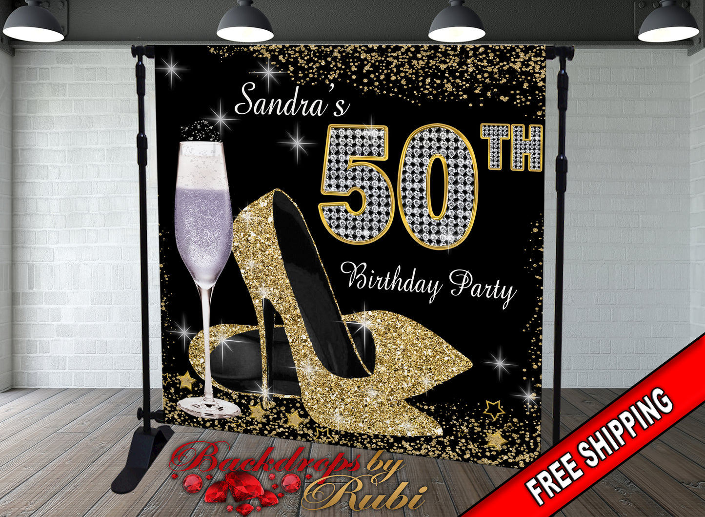 High Heels Backdrop, High Heels Birthday Backdrop, High Heel Shoe Stiletto Backdrop, Fabulous Birthday Backdrop, High Heels Glitter Gold