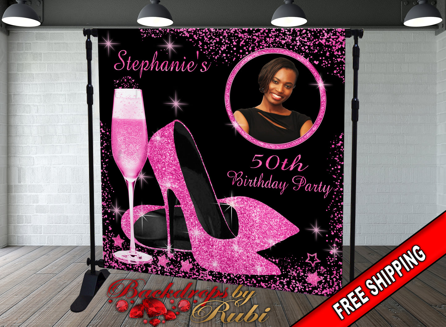 High Heels Backdrop, High Heels Birthday Backdrop, High Heel Shoe Stiletto Backdrop, Fabulous Birthday Backdrop, High Heels Glitter Hot Pink