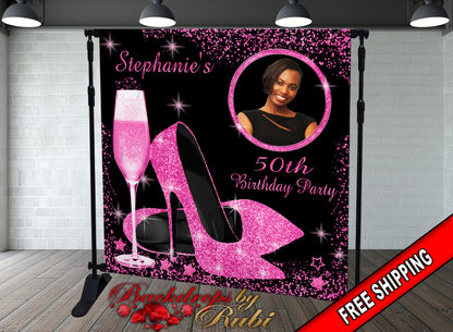 High Heels Backdrop, High Heels Birthday Backdrop, High Heel Shoe Stiletto Backdrop, Fabulous Birthday Backdrop, High Heels Glitter Hot Pink