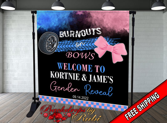 Burnouts or Bows Gender Reveal Backdrop, Pink vs Blue Backdrop, Gender Reveal backdrop, Boy Or Girl, Burnouts or Bows Banner, Baby Shower