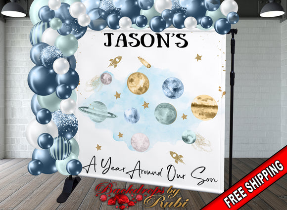 Outer Space Backdrop, Planets Backdrop, Around the Sun Backdrop, Space Birthday Backdrop, Space Banner, First Trip Around The Sun, Space