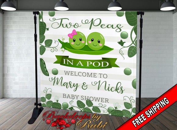 Two Peas in a Pod Backdrop, Two Peas in a Pod Banner, Sweet Peas in a Pot Twin Baby Shower, Two Peas in a Pod Baby Shower, 2 Peas In A Pod