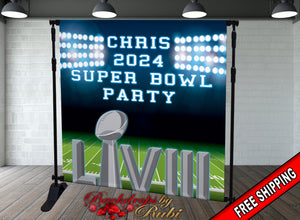 Super Bowl Party Backdrop, Super Bowl Banner, Super Bowl 2024, Super Bowl Birthday Backdrop, Personalized Football Backdrop, Super Bowl