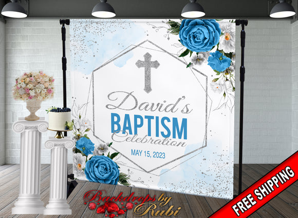 Baptism Backdrop, Baptism Banner, Communion Backdrop, Communion Banner, First Communion Backdrop, Floral Baptism, Christening Backdrop