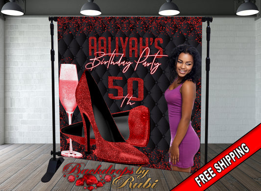 High Heels Backdrop, High Heels Birthday Backdrop, High Heel Shoe Stiletto Backdrop, Fabulous Birthday Backdrop, High Heels Glitter Red