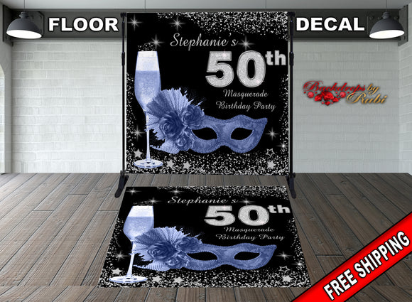 Masquerade Floor Decal, Masquerade Floor Sticker, Masquerade Decal, Masquerade backdrop, Masquerade Birthday, Masquerade Blue