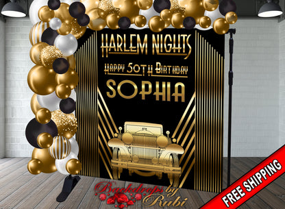 Harlem Nights Birthday Backdrop, Harlem Nights Gold Backdrop, Harlem Nights Party, Gatsby Backdrop, Harlem Nights Banner, Harlem Nights