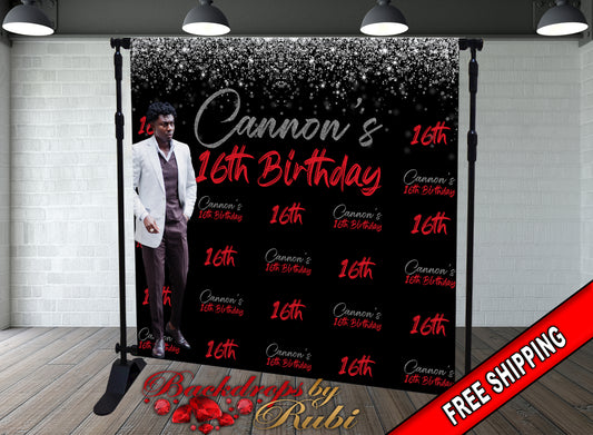 Birthday backdrop, Sweet 16 Backdrop, Photo Birthday Backdrop, Step and Repeat Backdrop, Birthday Step and Repeat backdrop, 50th Birthda