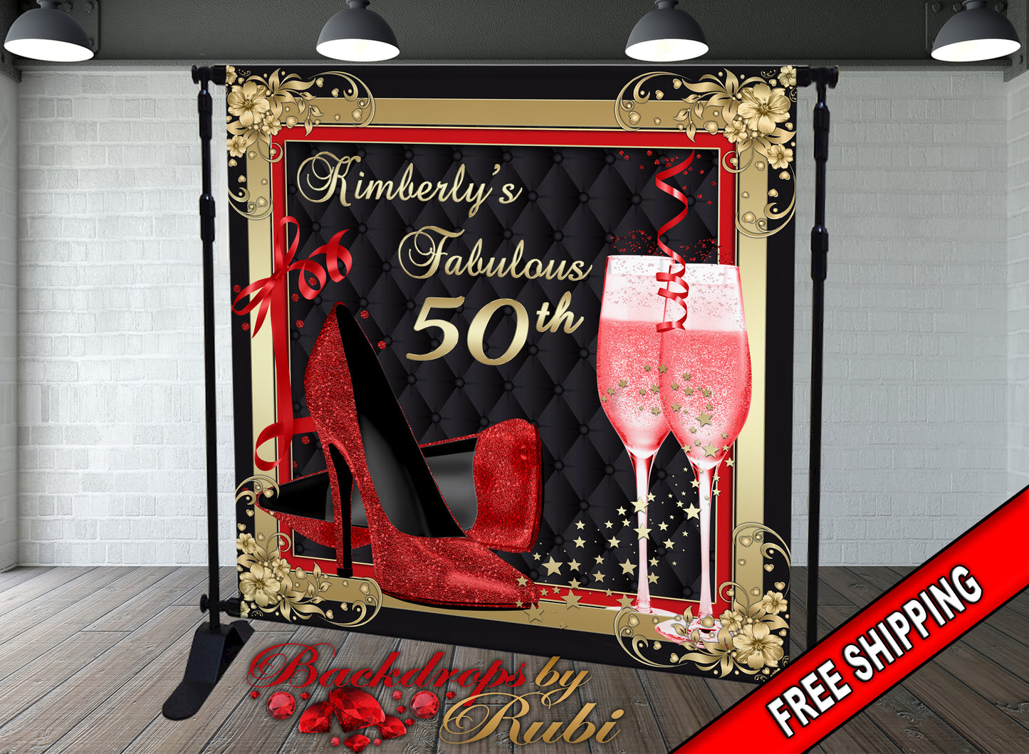 High Heels Backdrop, High Heels Birthday Backdrop, High Heel Shoe Stiletto Backdrop, Fabulous Birthday Backdrop, High Heels Glitter Red